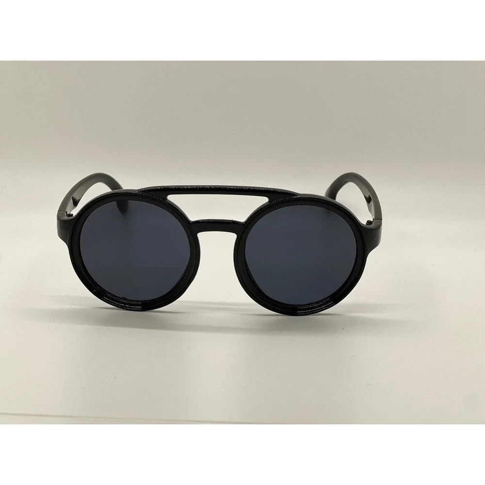 Round‎ Sunglasses Men's Retro Steampunk Style Driving Shades Dark Black Lens New